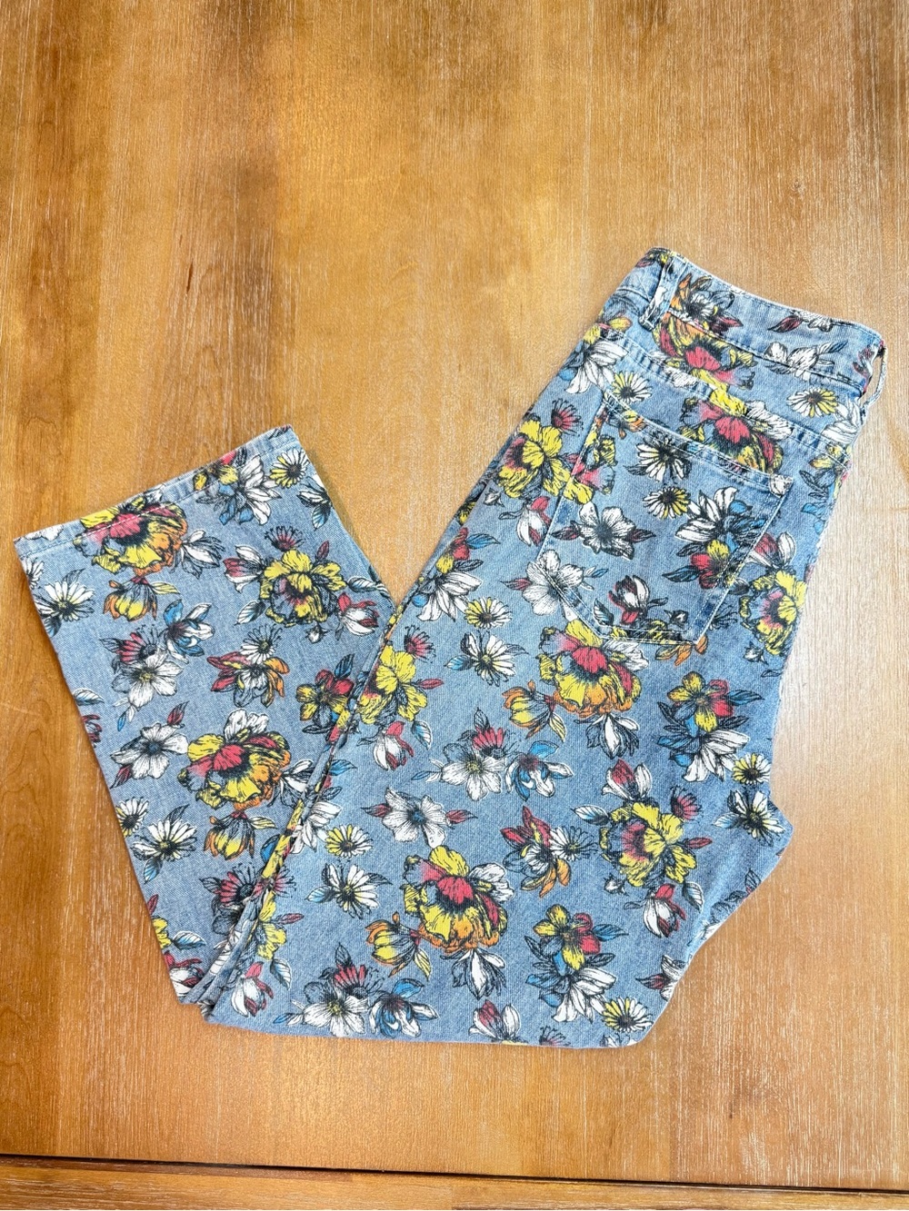 Cider Floral Denim Jeans High Rise Straight Leg Sz L